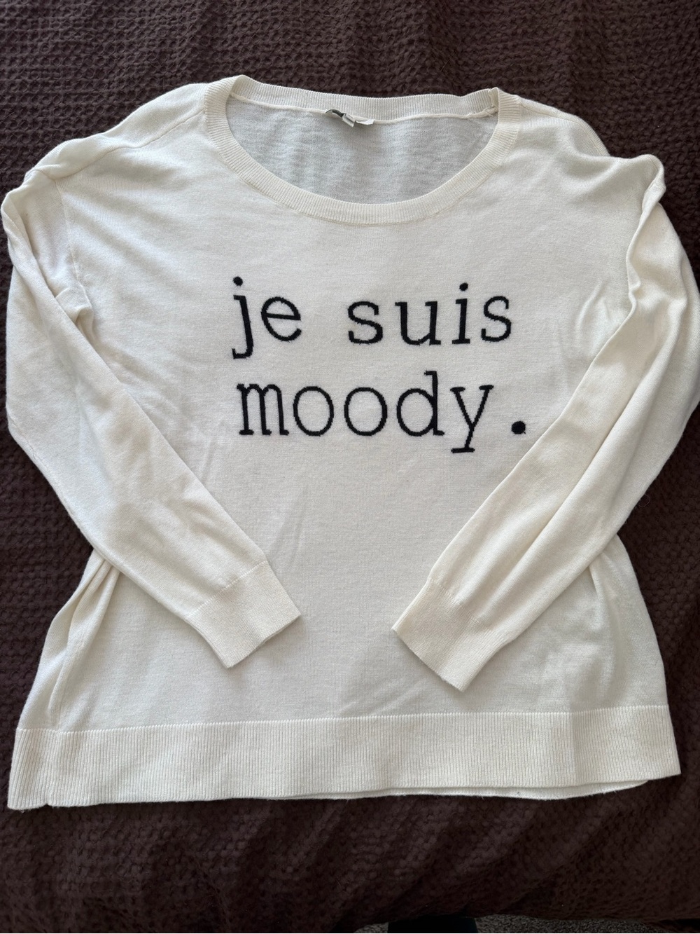 White 'Je Suis Moody' Crewneck Sweater
